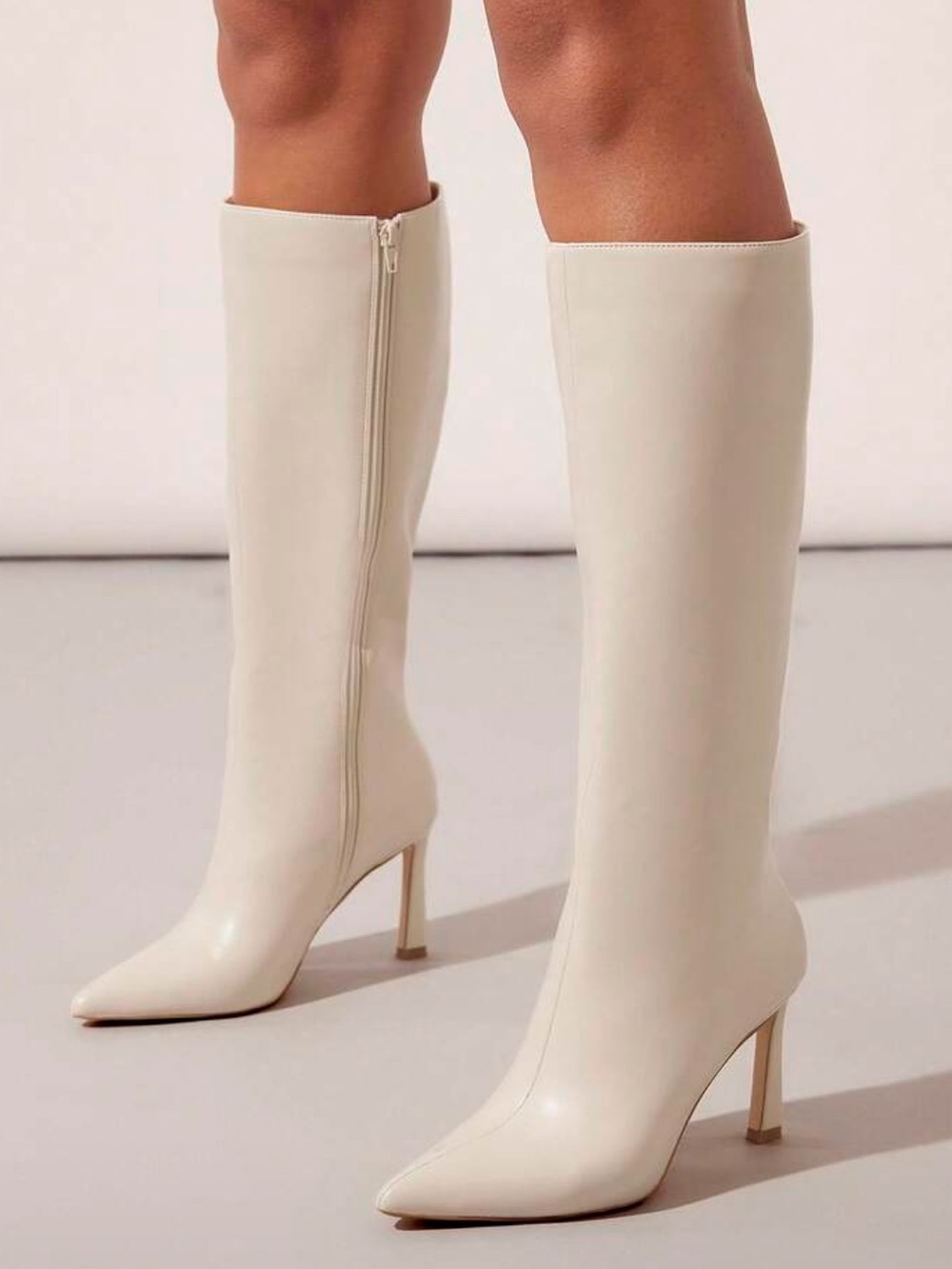 SHEIN Cream Knee-High Pointed Stiletto Boots